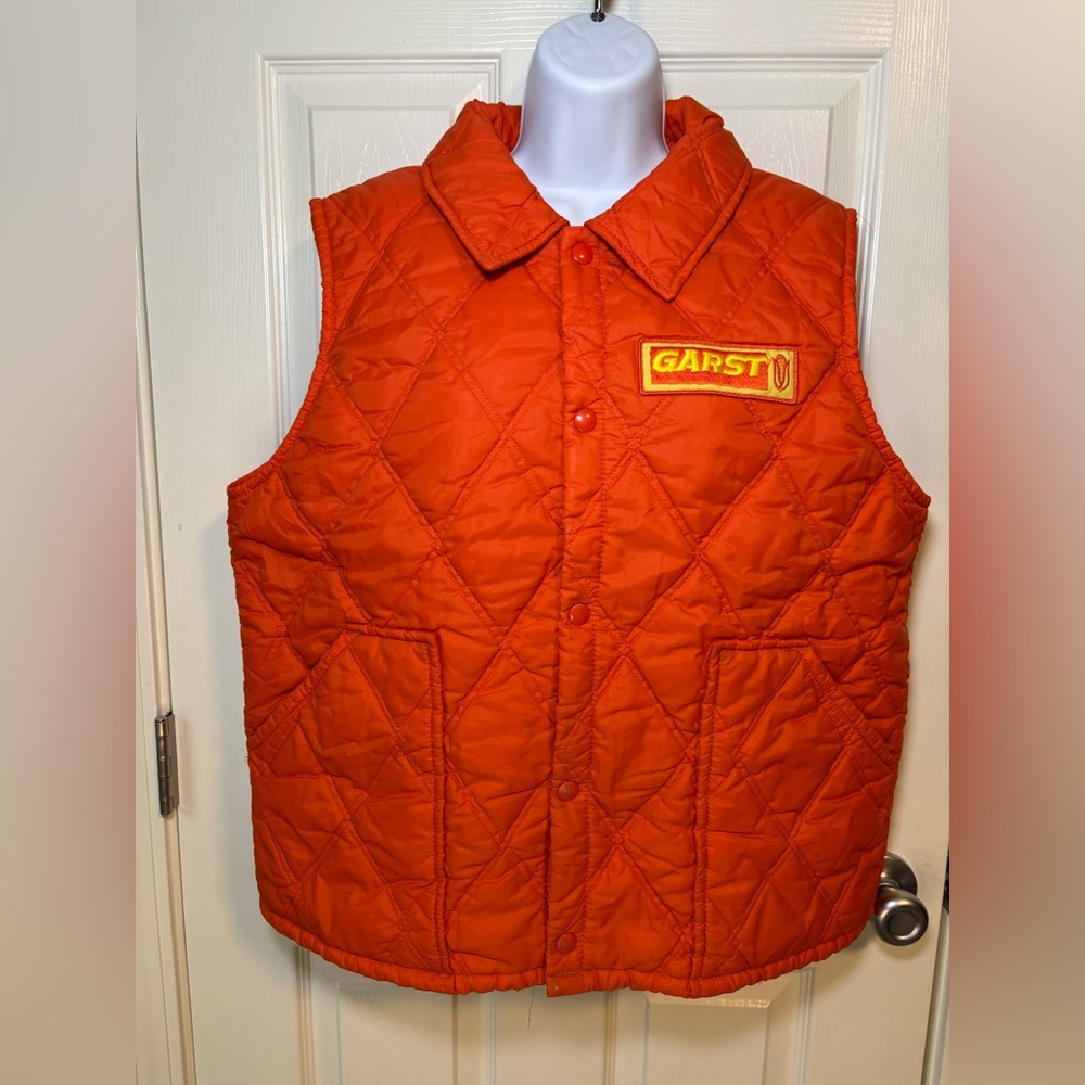 Vintage Garst Seed Swingster orange quilted vest Retro orange  snap vest-large